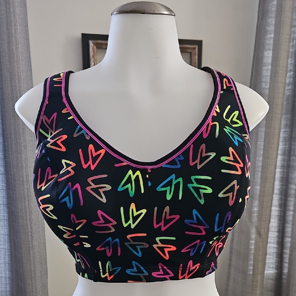 Cacique Black Sports Bra with Multicolor Pattern